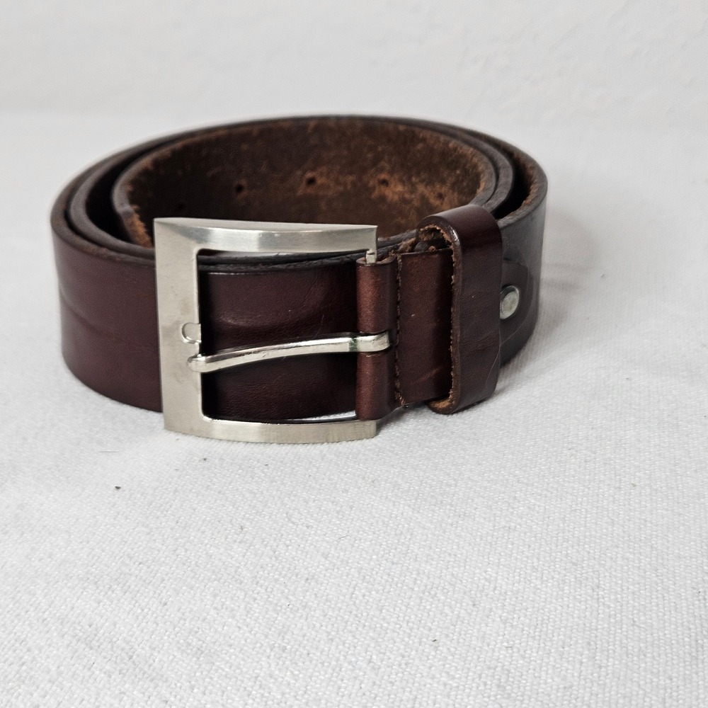 Milos Mens Dark Brown Genuine Leather Belt Made in‎ Italy Size 38 Silver Buckle